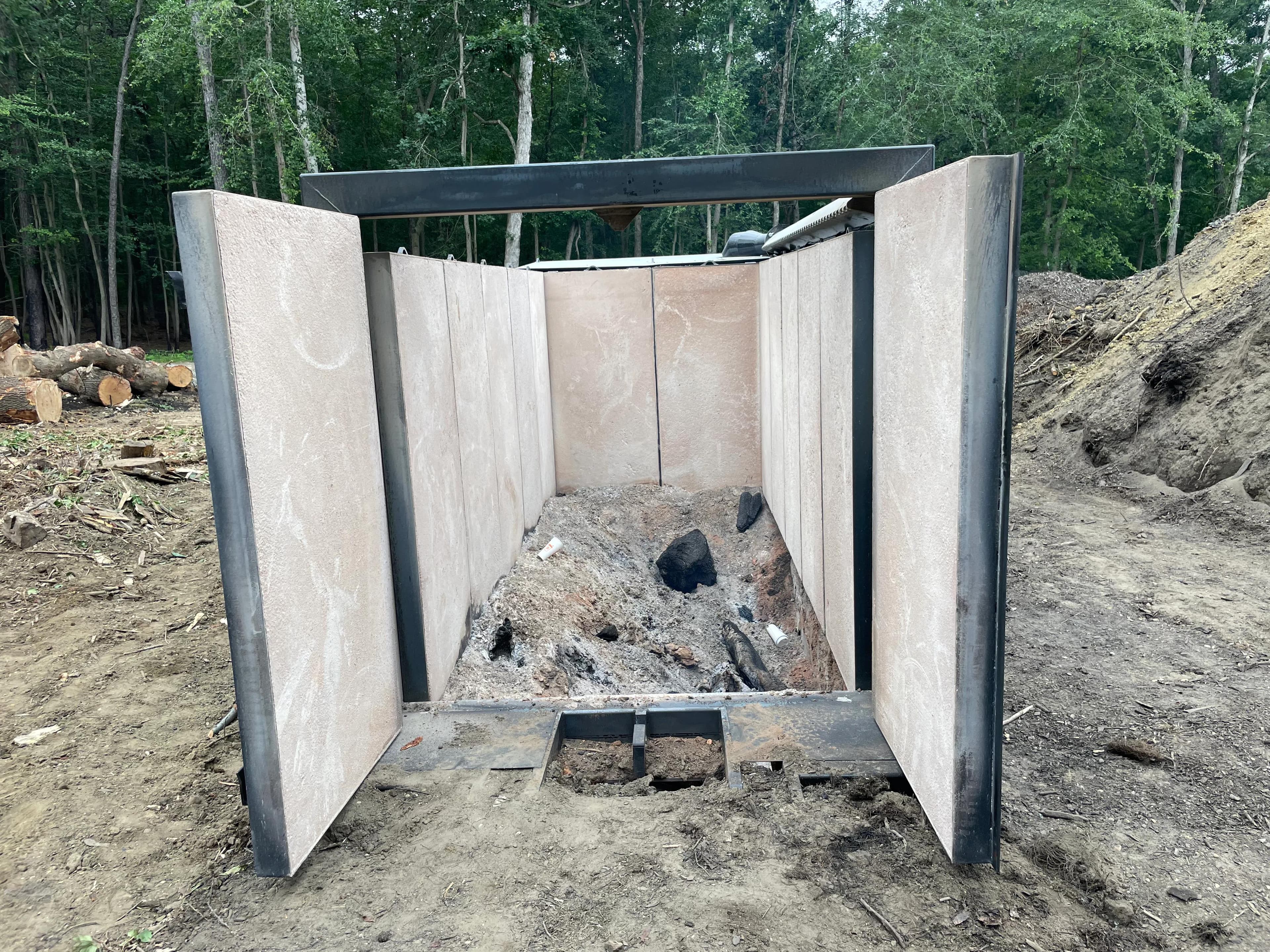 Merris WX-5 Air Curtain Incinerator Reducing Wood Waste to Ash