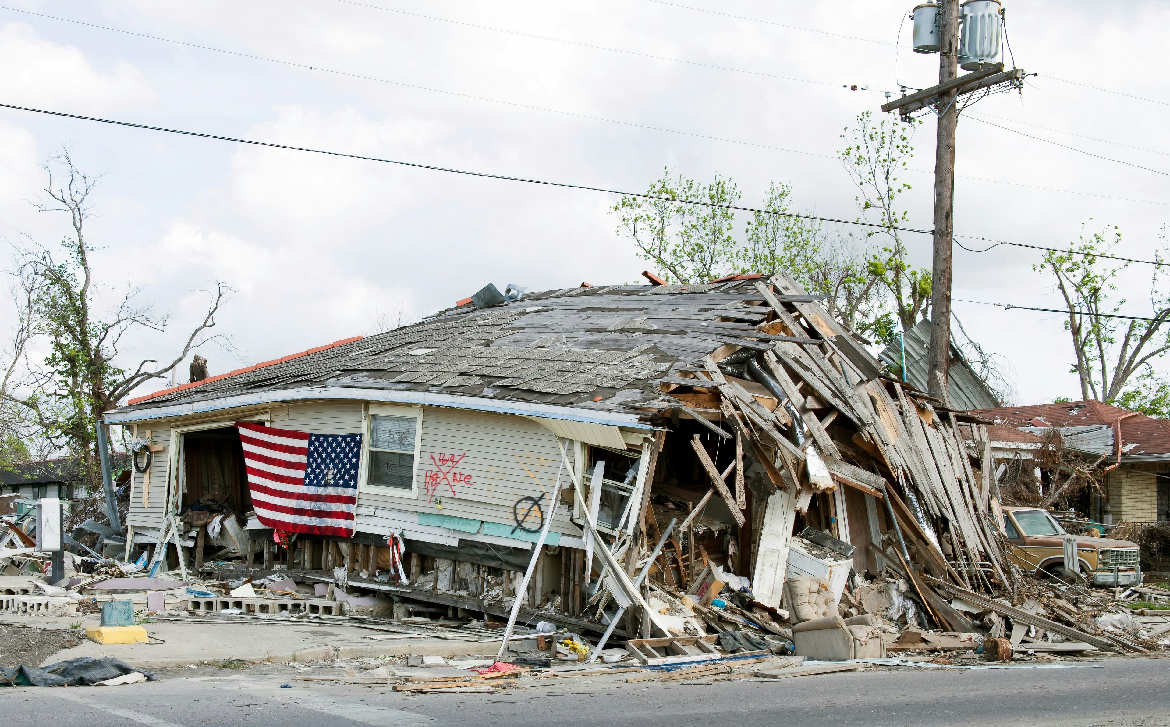 House flattened by a huricane