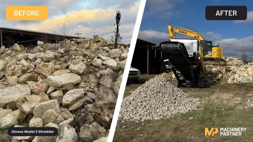 before vs after of the olnova model 5 shredding concrete waste
