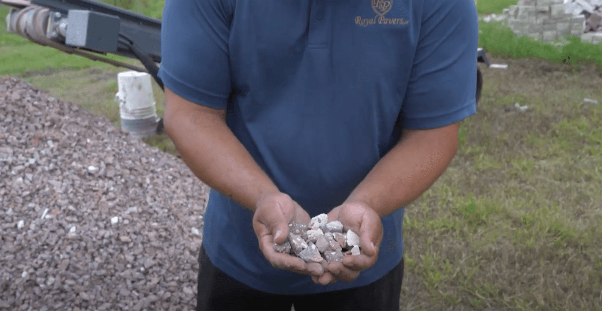 Fabian showing off the crushed material from his ARK 1910.