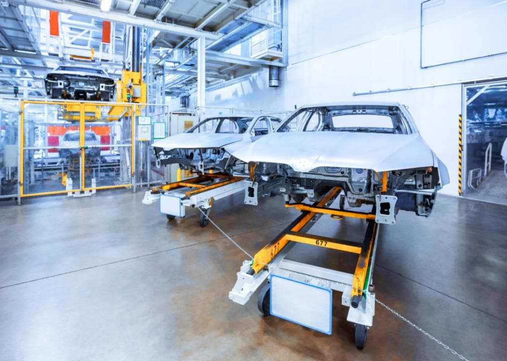 Vehicle bodies in a plant