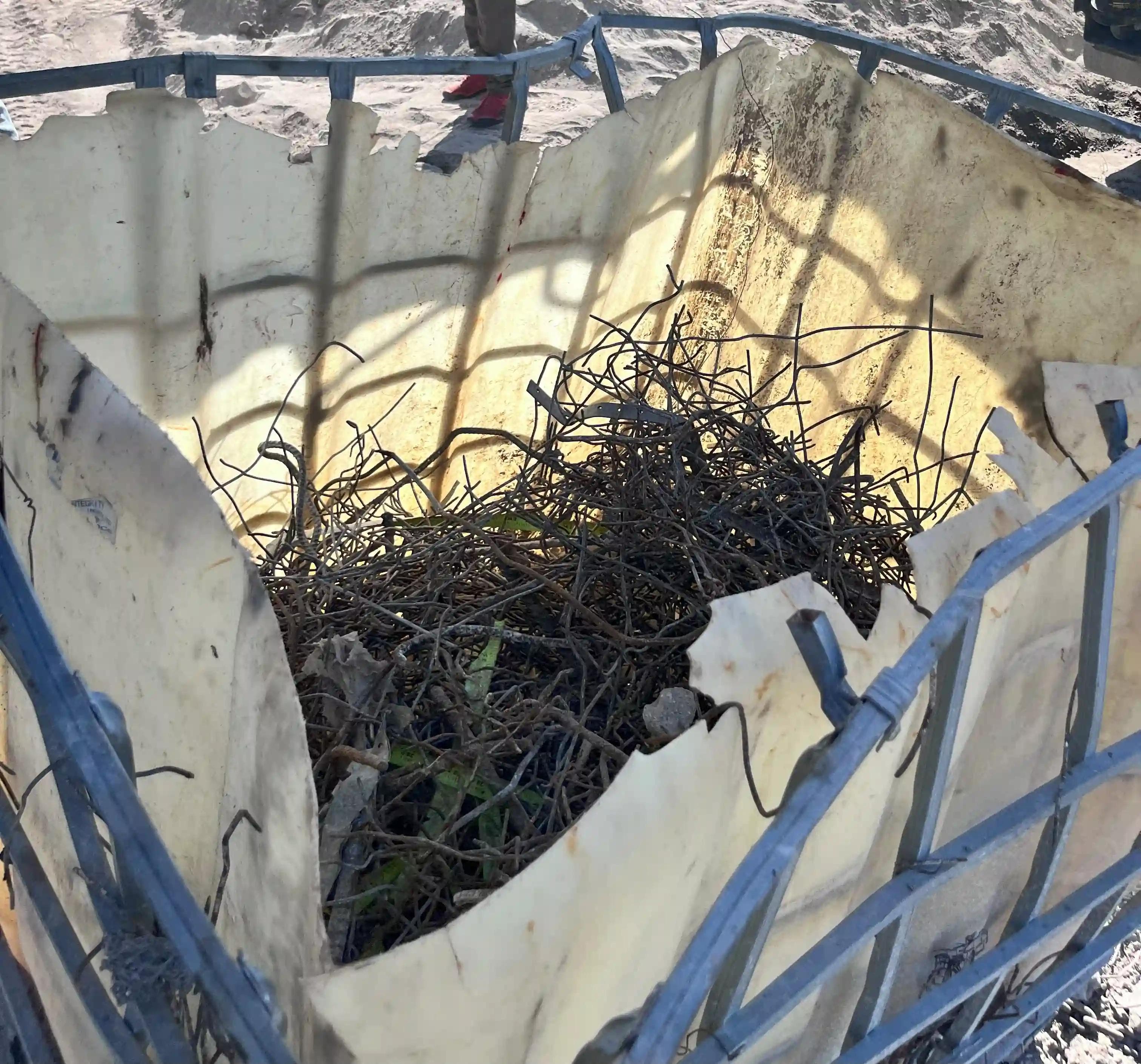 box of rebar that was removed from the Barford 750j