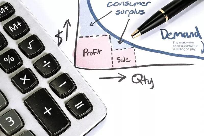 supply and demand graph on paper with a calculator on the side