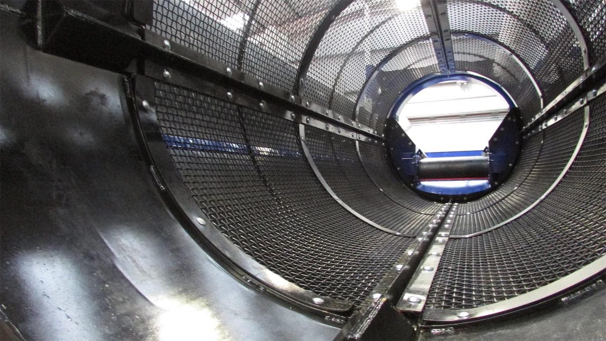 inside a trommel screen were you can see the individual panels that can be changed out and replaced