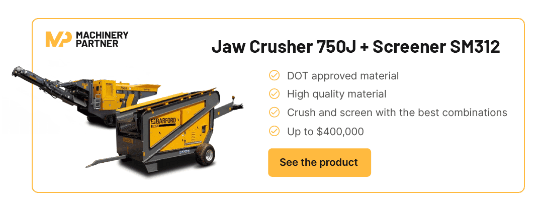 product overview for Barford 750J jaw crusher and Barford SM312 screener and link to access product