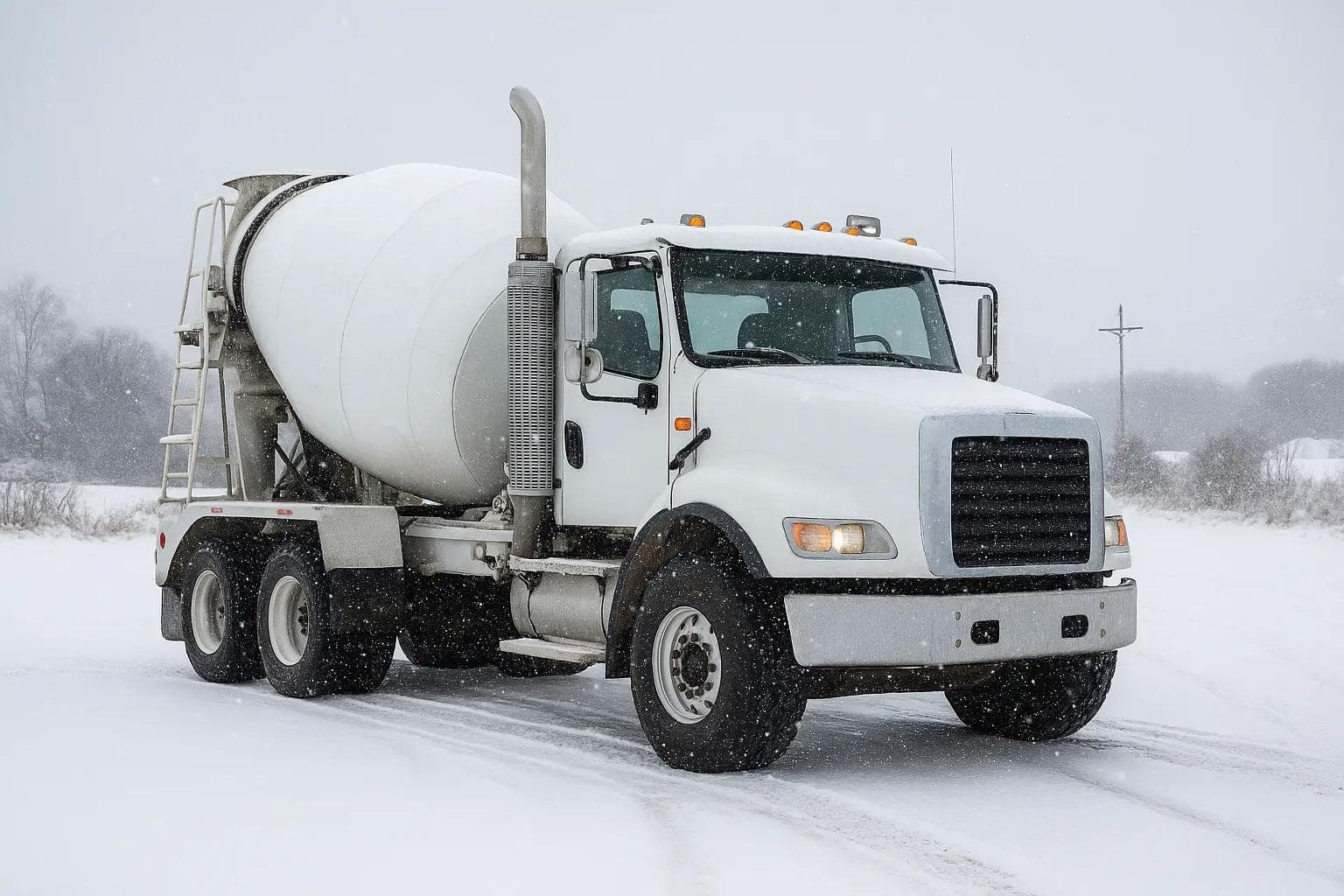 concrete ready mix truck in the snow