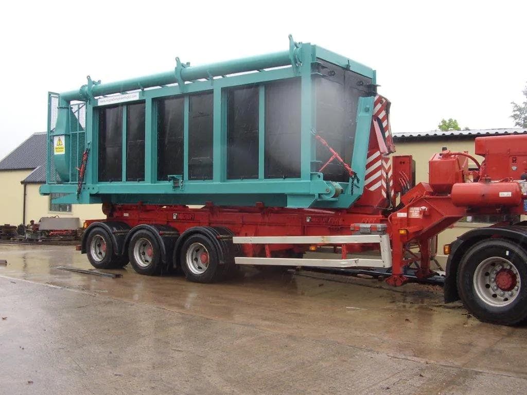 air curtain burner on a ruck being delivered to a customer